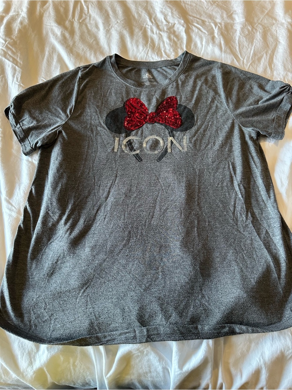 Disney Parks Minnie Mouse ICON Sequin Grey Tee L